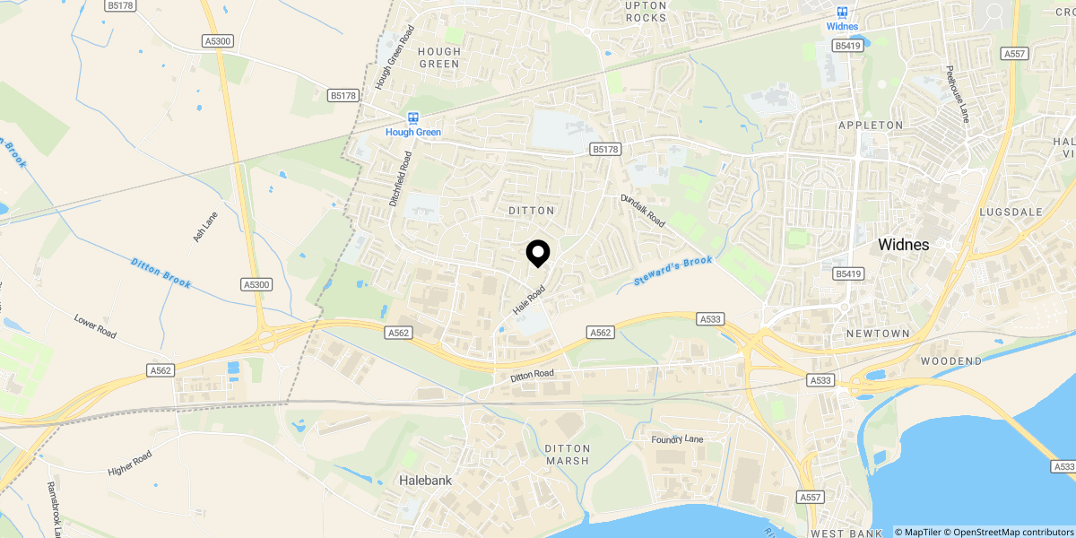 Approximate location of Ditchfield Road, Widnes, WA8 8QS