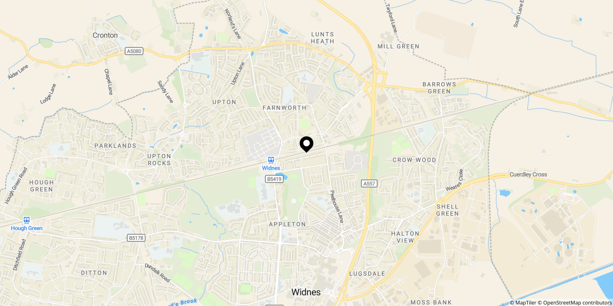 Approximate location of Lancaster Road, Widnes, WA8 9UF