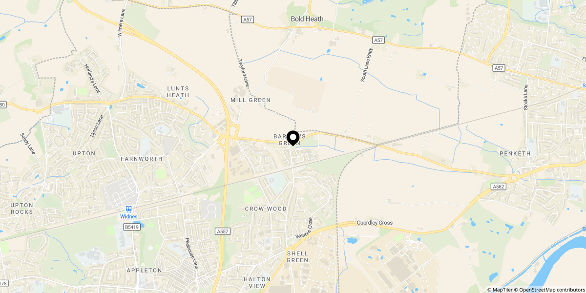 Approximate location of Peak House, Cedardale Park, Widnes WA8 3JU
