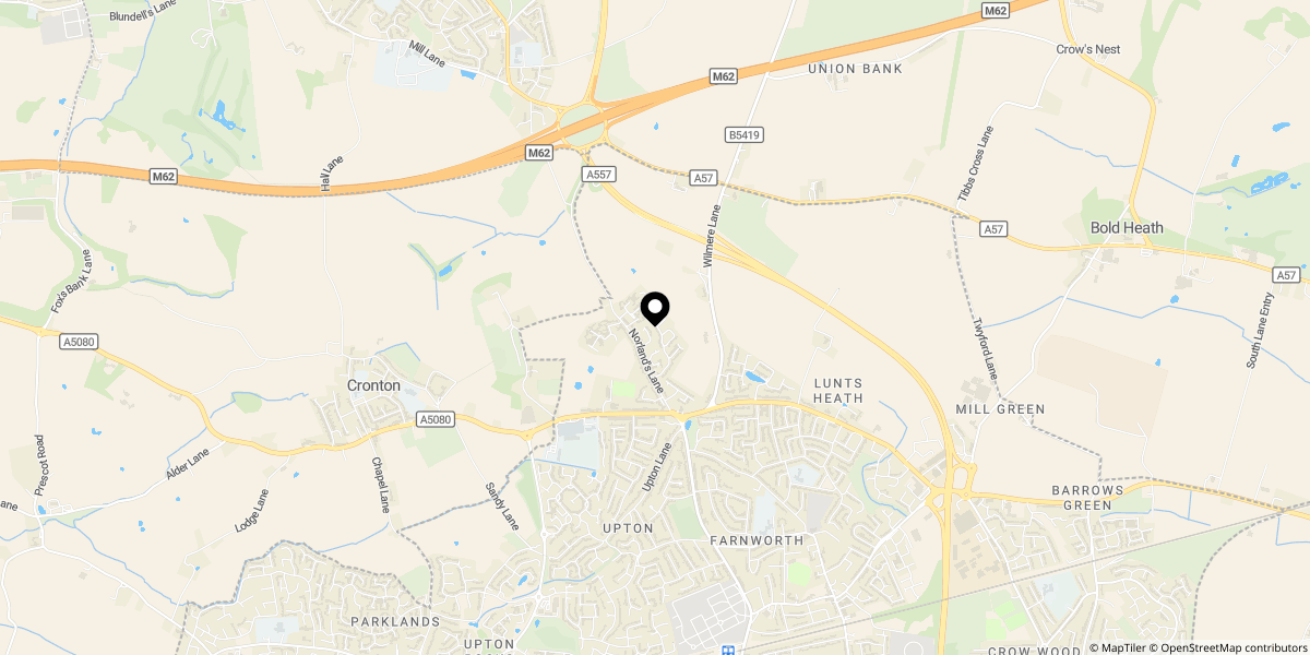 Approximate location of Norlands Lane, Widnes WA8 5AT