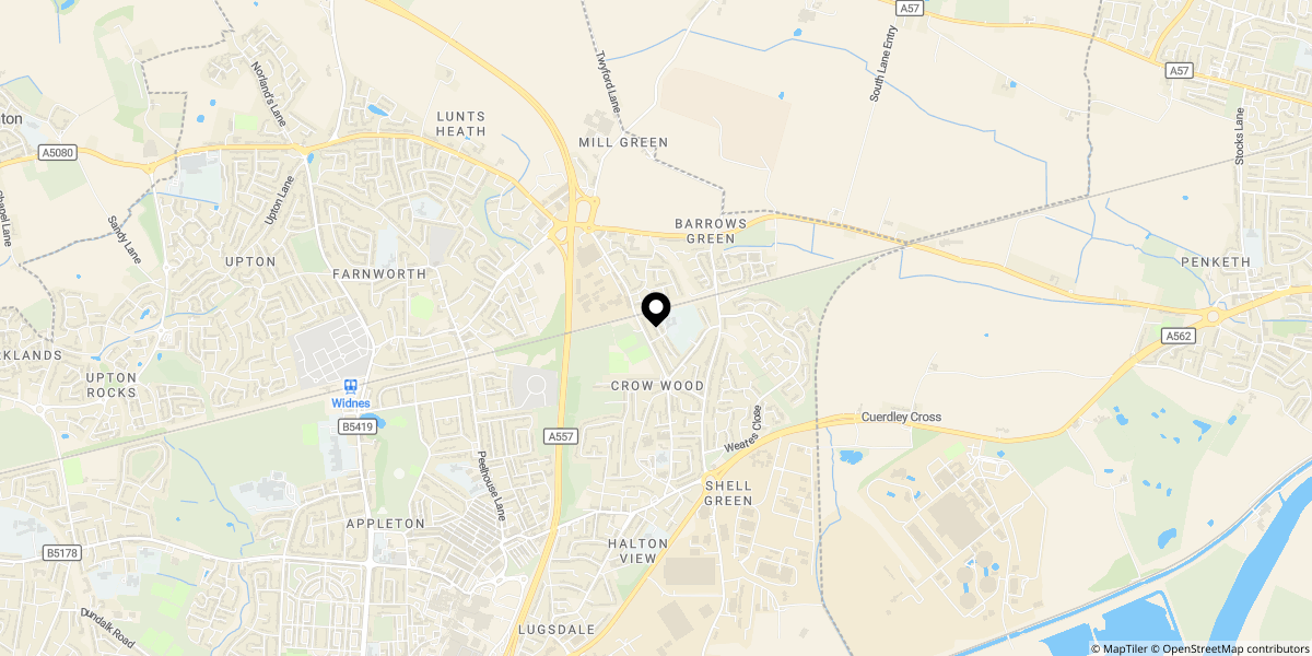 Approximate location of Moorfield Road, Widnes WA8 3HQ