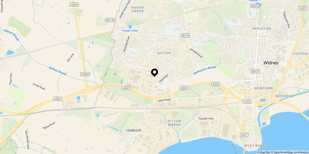 Approximate location of Kenneth Road, Widnes WA8 8QT
