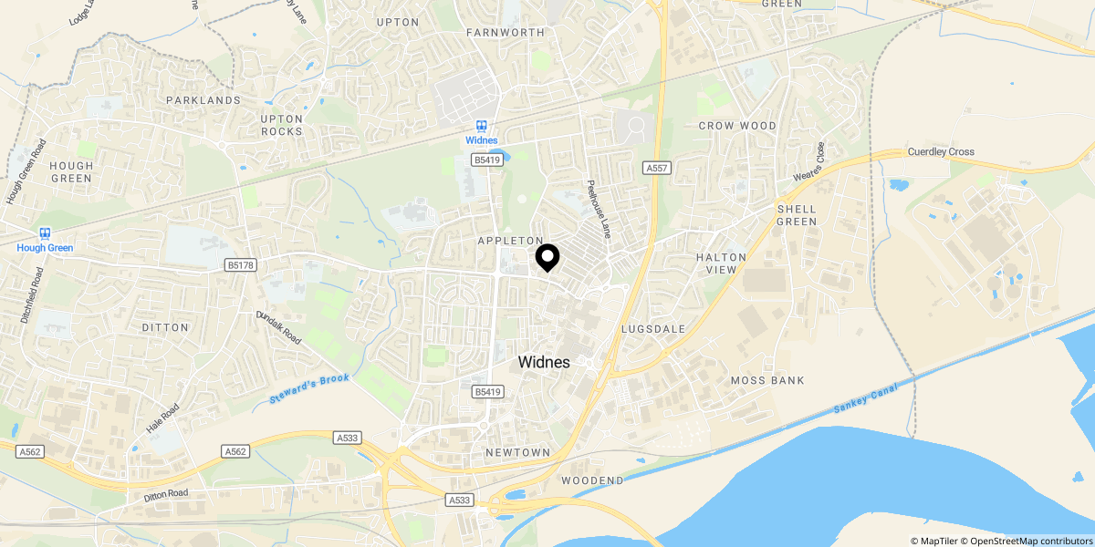 Approximate location of Midland Street, Widnes, WA8 6JZ