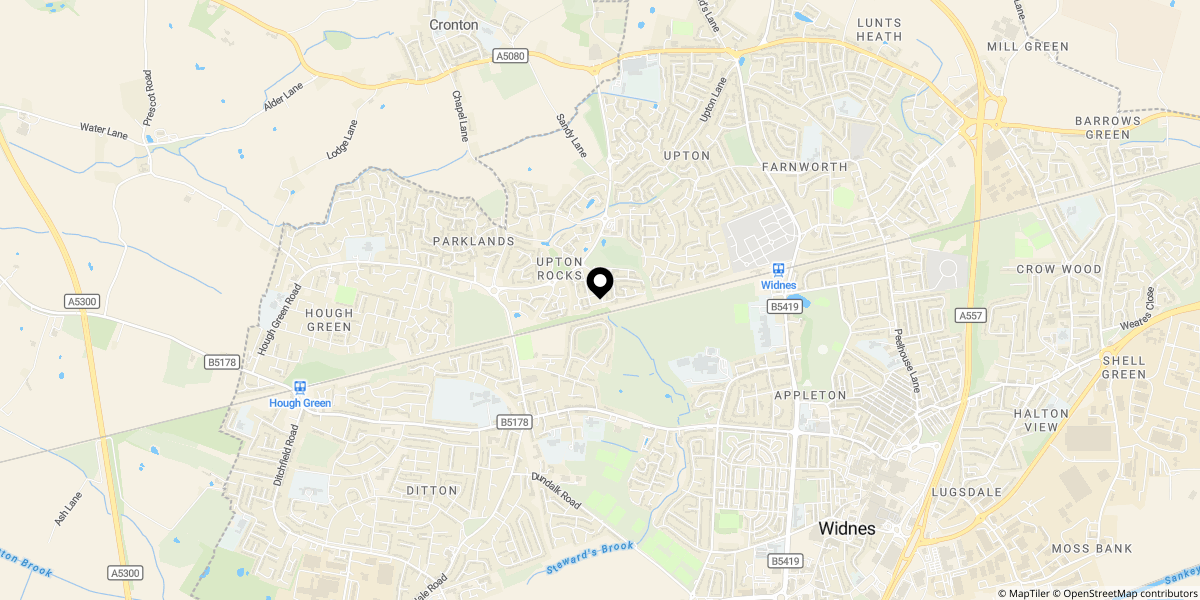 Approximate location of Malahide Court, Widnes WA8 9SF