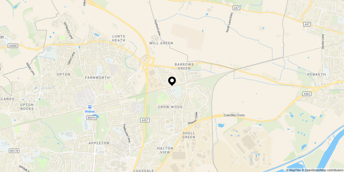 Approximate location of Moorfield Road, Widnes WA8 3HQ