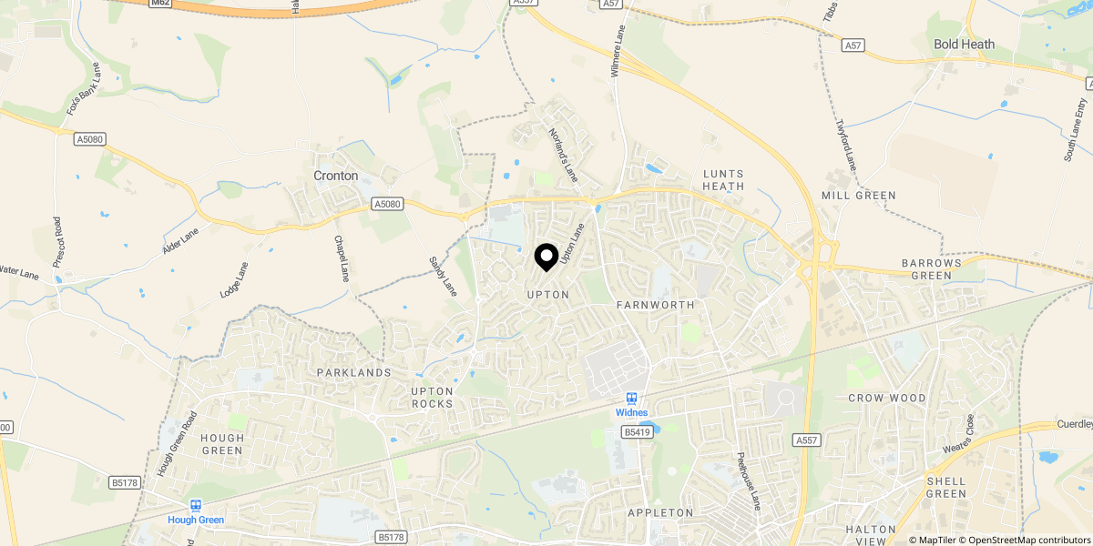 Approximate location of Fox Bank Close, Widnes WA8 9DP