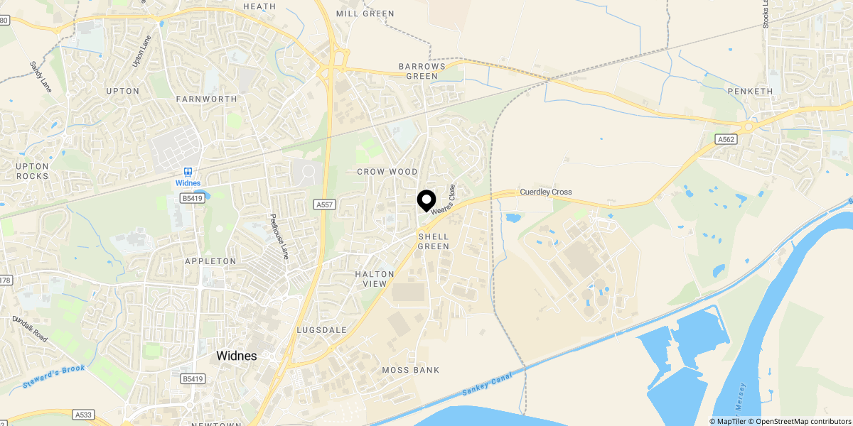 Approximate location of Moorfield Road, Widnes WA8 3JE