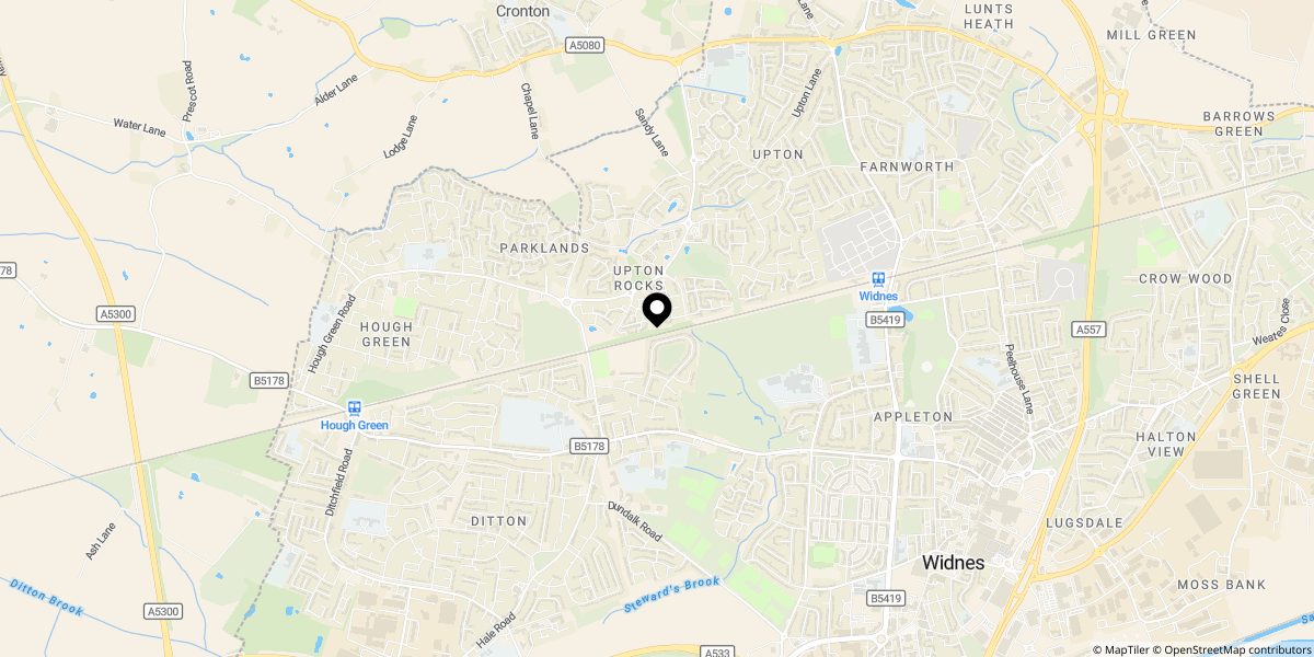 Approximate location of Malahide Court, Widnes, WA8 9SF