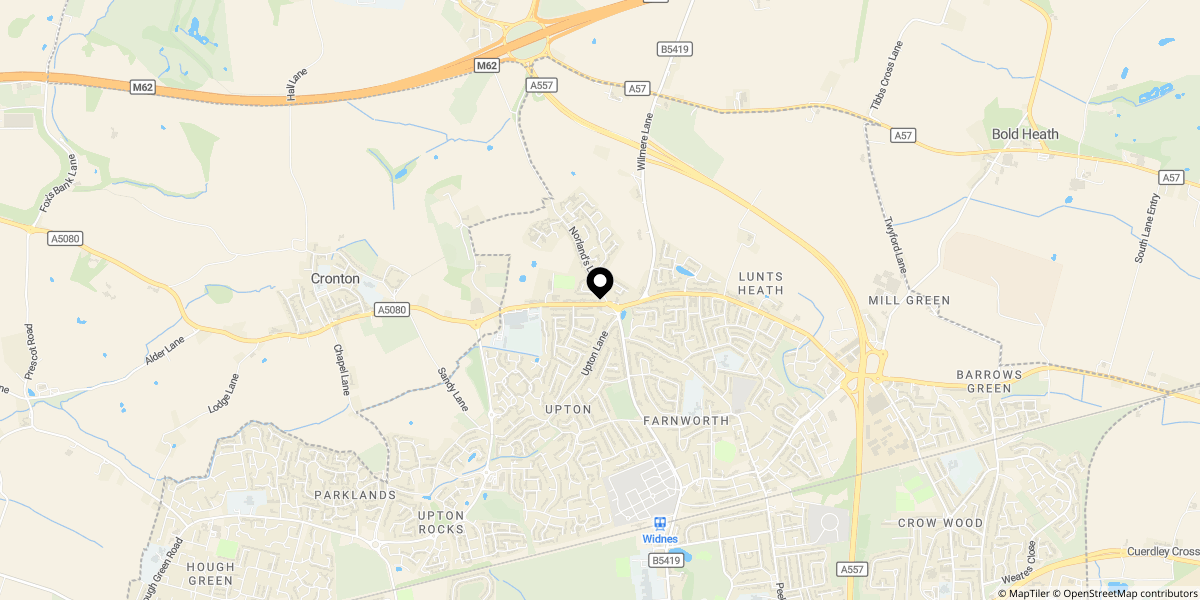Approximate location of Norlands Lane, Widnes, WA8 5AS