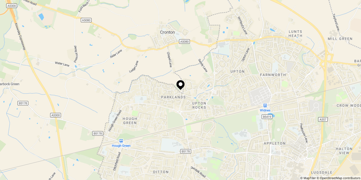 Approximate location of Upton Grange, Widnes, WA8 9ZA