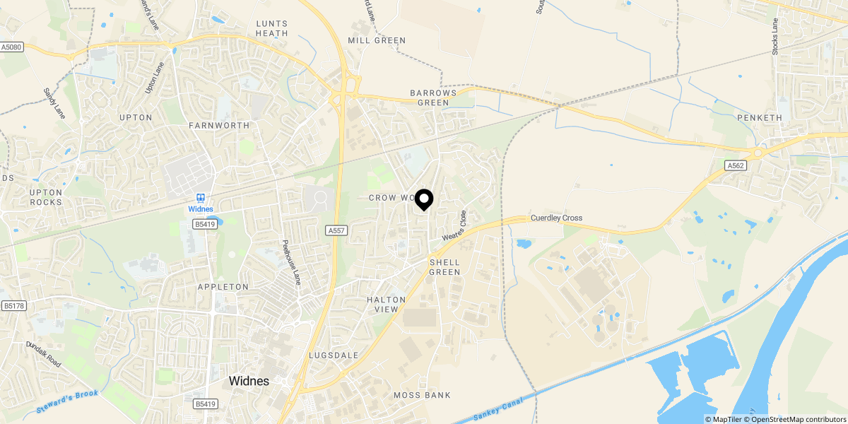 Approximate location of Rossall Road, Widnes, WA8 3HZ