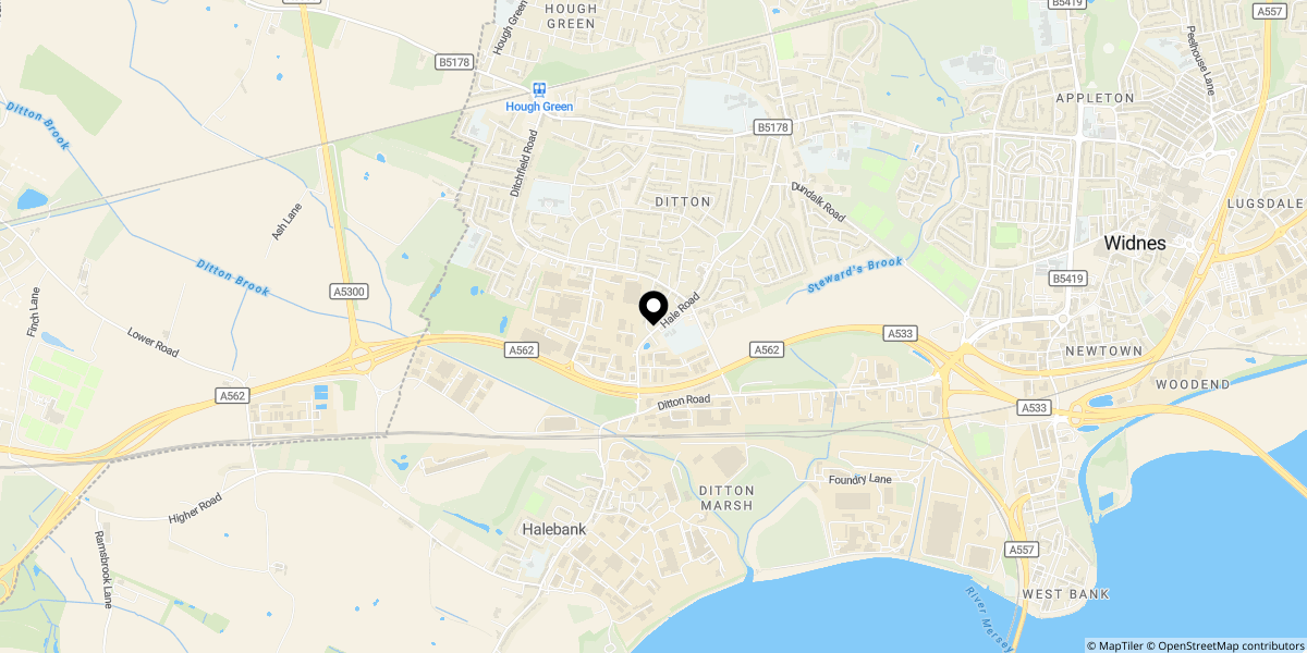 Approximate location of Hale Road, Widnes, WA8 8QB