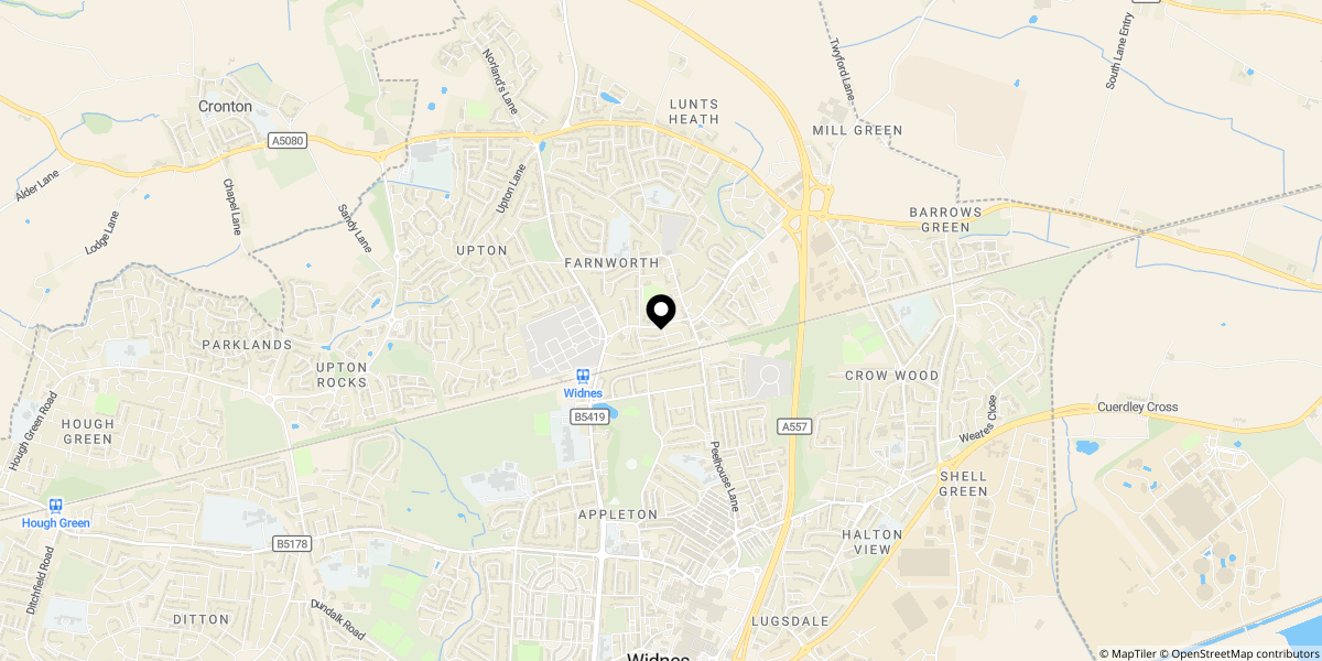 Approximate location of Lancaster Road, Widnes, WA8 9TY
